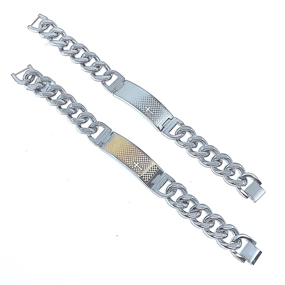 Mens Stainless Steel Curb Chain Cross ID Bracelet - Picture 2 of 5